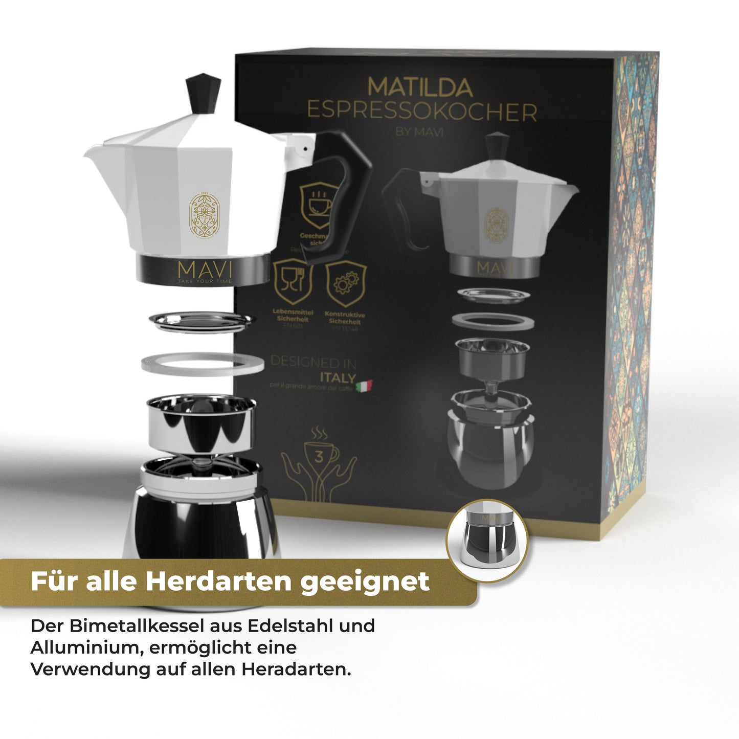 MATILDA -Espressokocher aus Edelstahl 3 Tassen (150 ml)